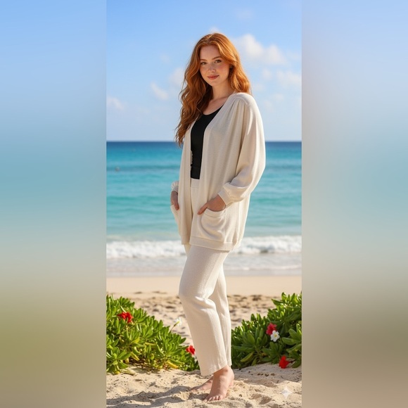 Vintage St John Collection Marie Gray Santana Knit Ivory Knit Pant Sweater Set - Picture 1 of 16